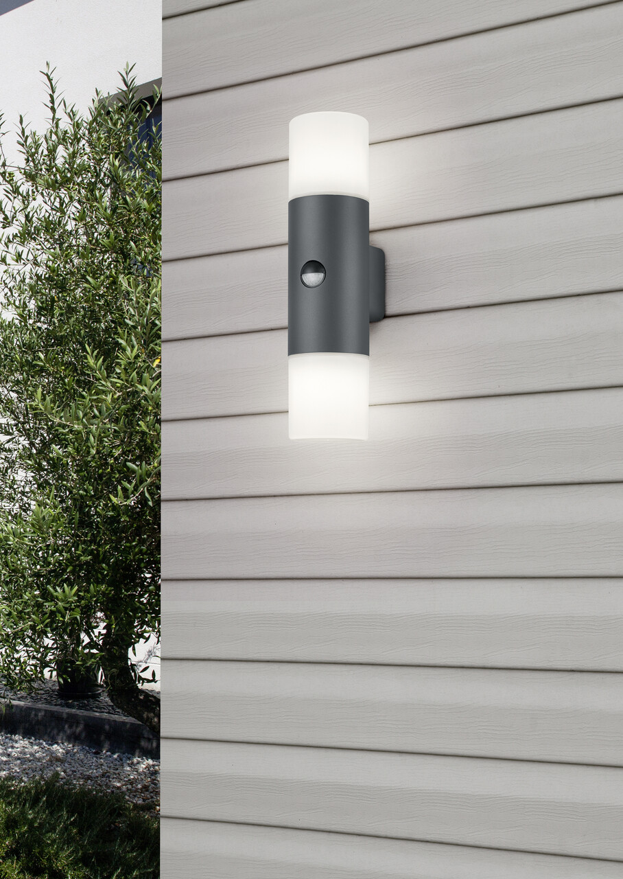 Aplica de perete pentru exterior cu senzor Hoosic, TRIO, 8.5x11.8x33 cm, 28W, 2x E27, aluminiu, antracit - imagine 4